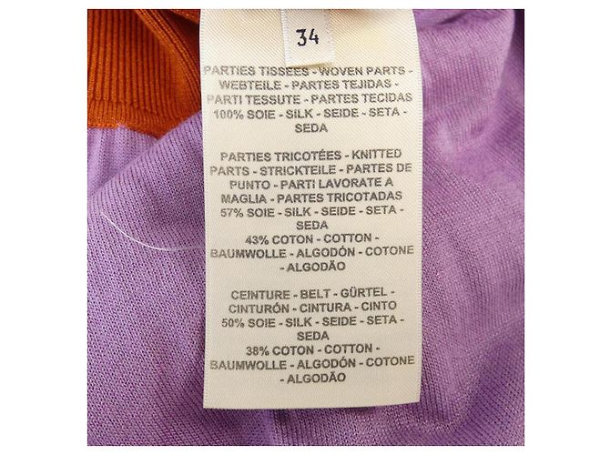 Hermès Vestido de seda Twillreine Hermes 34 Naranja Púrpura - vista 3