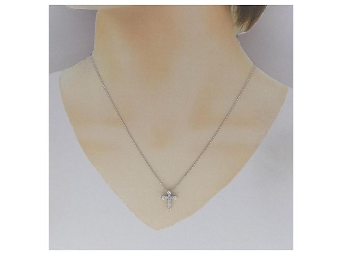 Autre Marque Collana a Croce con Diamanti in Platino Argento - vista 6
