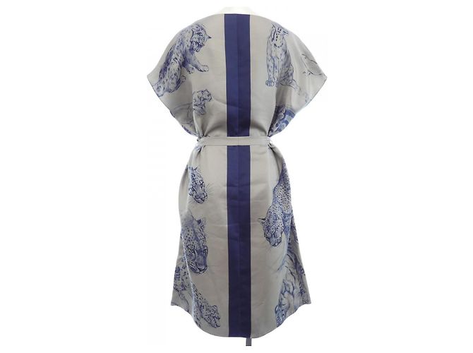 Hermès Vestido de seda Twill Laine Hermes Castaño - vista 2
