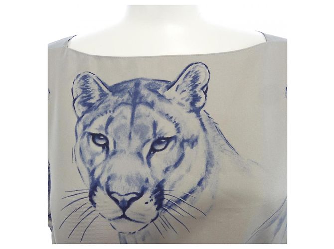 Hermès Vestido de seda Twill Laine Hermes Castaño - vista 5