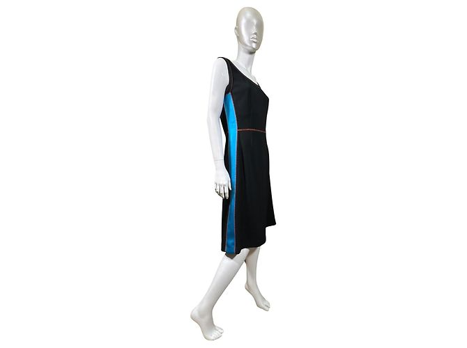 Abito Midi Prada Nero con Pannelli Blu e Cuciture Arancioni Blu chiaro - vista 2