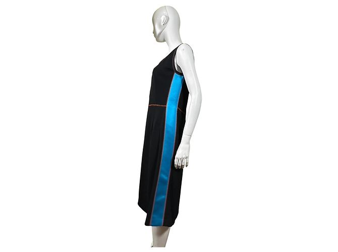 Abito Midi Prada Nero con Pannelli Blu e Cuciture Arancioni Blu chiaro - vista 4