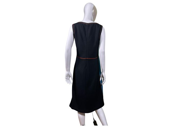 Abito Midi Prada Nero con Pannelli Blu e Cuciture Arancioni Blu chiaro - vista 5