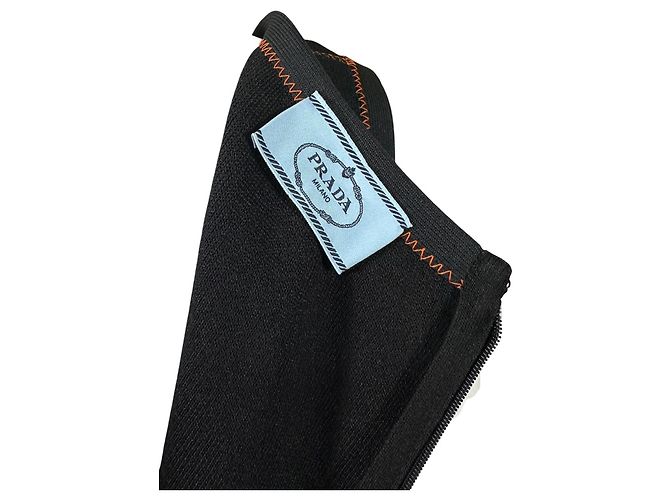 Abito Midi Prada Nero con Pannelli Blu e Cuciture Arancioni Blu chiaro - vista 7