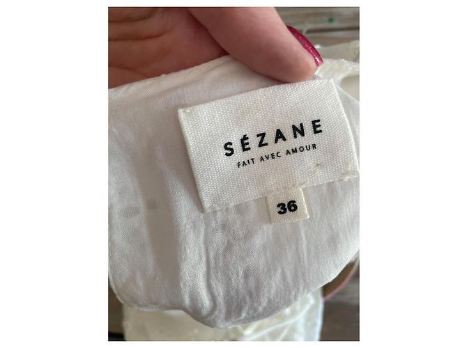 Sézane Vestido de Algodón Blanco Bordado - vista 14