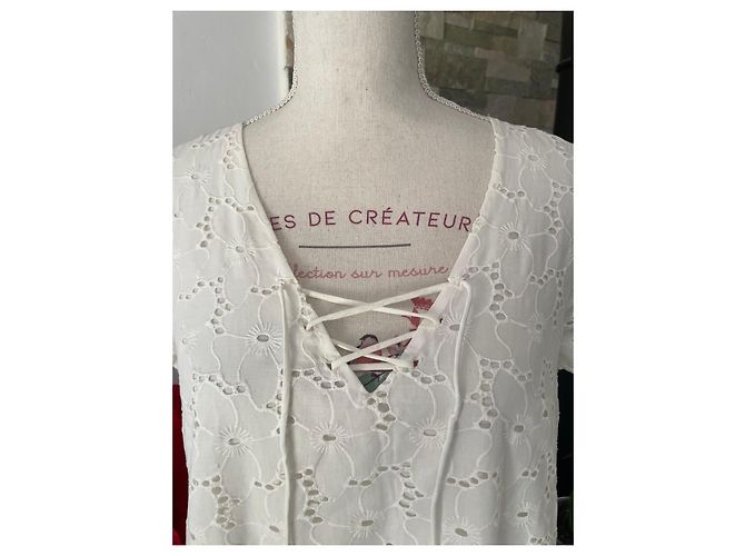 Sézane Vestido de Algodón Blanco Bordado - vista 3