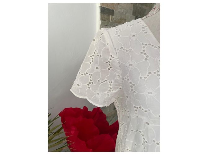 Sézane Vestido de Algodón Blanco Bordado - vista 4