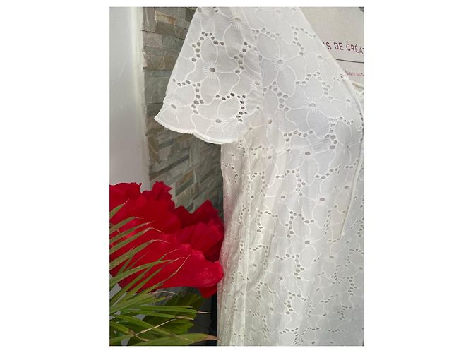 Sézane Vestido de Algodón Blanco Bordado - vista 5