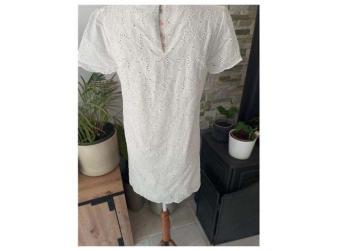 Sézane Vestido de Algodón Blanco Bordado - vista 7