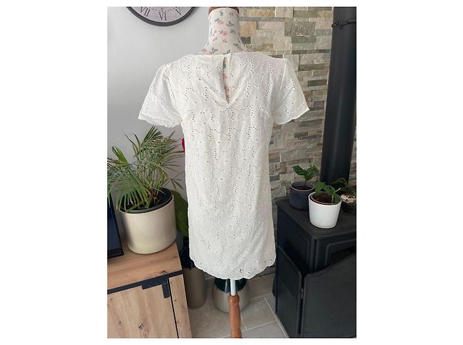 Sézane Vestido de Algodón Blanco Bordado - vista 8