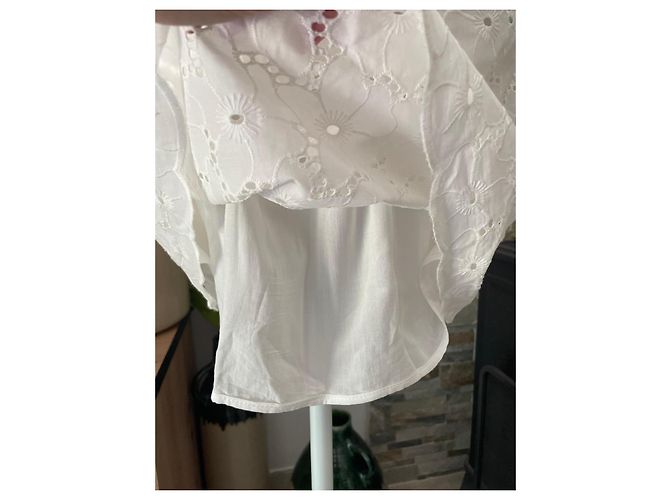Sézane Vestido de Algodón Blanco Bordado - vista 9