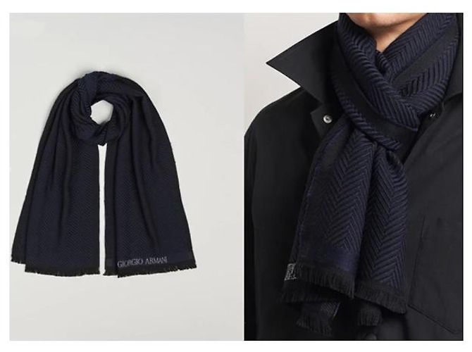 Giorgio Armani Sciarpa in Lana Blu Navy Blu scuro - vista 4