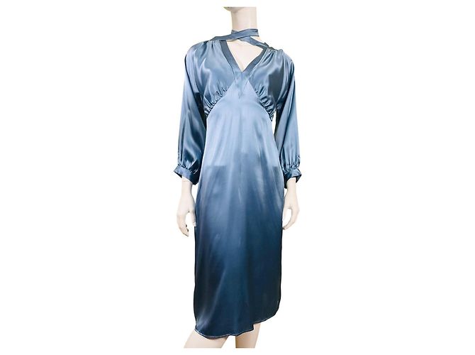 Autre Marque Fête Impériale Midi-Kleid aus blauer Seide - Ansicht 2