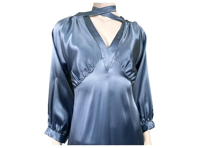 Autre Marque Fête Impériale Midi-Kleid aus blauer Seide - Ansicht 3