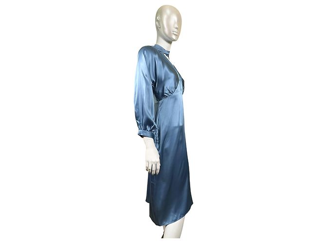 Autre Marque Fête Impériale Midi-Kleid aus blauer Seide - Ansicht 4