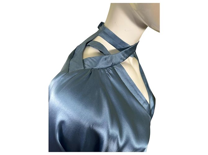 Autre Marque Fête Impériale Midi-Kleid aus blauer Seide - Ansicht 5
