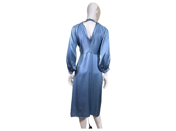 Autre Marque Fête Impériale Midi-Kleid aus blauer Seide - Ansicht 6