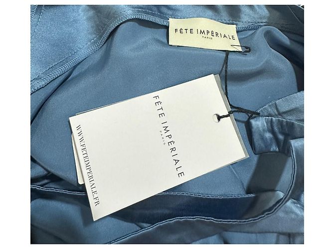 Autre Marque Fête Impériale Midi-Kleid aus blauer Seide - Ansicht 7
