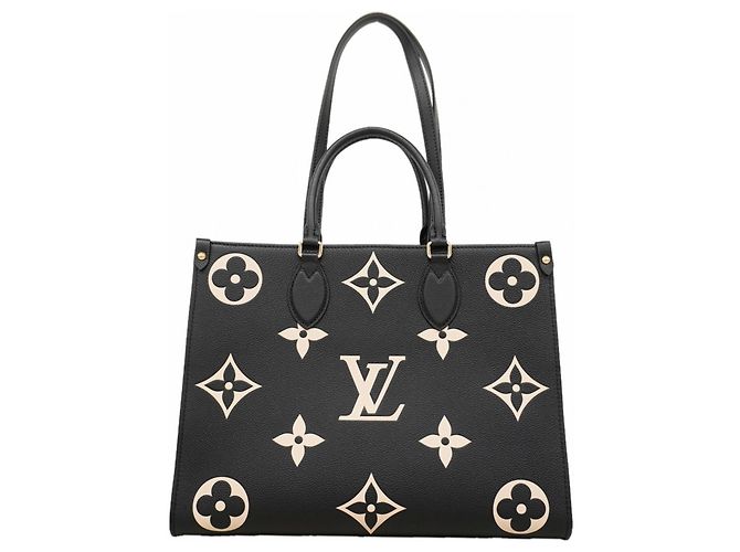 Borsa Tote Louis Vuitton Monogram Empreinte Bicolor OnTheGo MM Nero Beige - vista 12