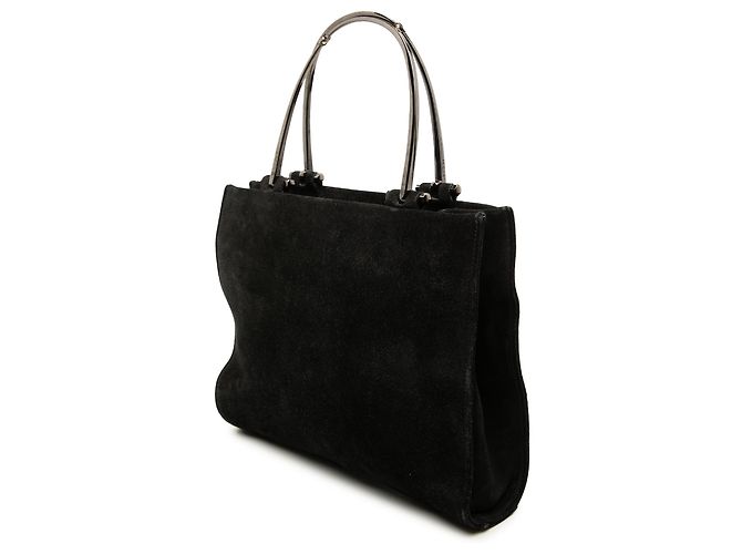 Borsa Gucci in scamosciato nero con manico in metallo - vista 2