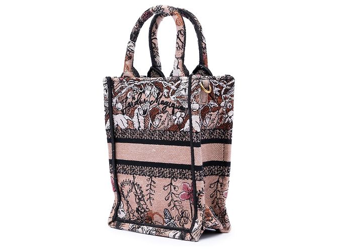 Dior Mini Book Tote Vertical Jardin Magique in tela ricamata rosa - vista 2