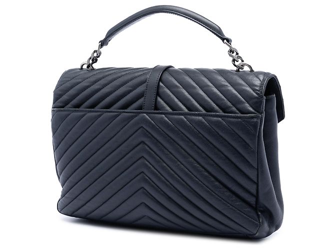Borsa College Saint Laurent in pelle di pecora blu con monogramma Chevron Large Blu navy - vista 2