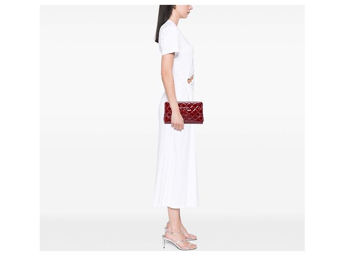 Clutch Chanel Red CC Quilted Patent Timeless Rosso Bordò - vista 5