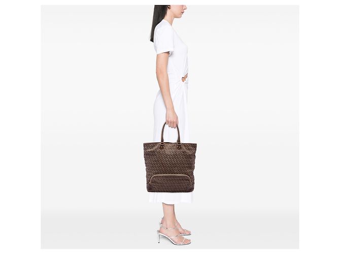 Fendi Brown Zucchino Canvas Chef Shopping Tote Braun Hellbraun - Ansicht 6