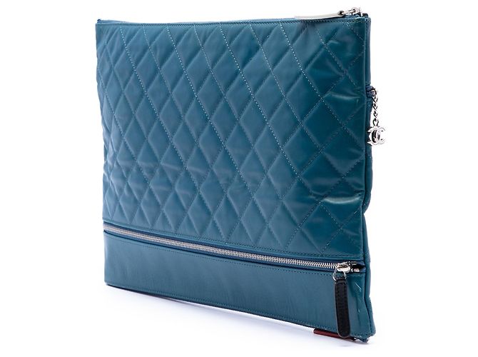 Chanel Blue CC gestepptes Lammleder Multi-Zip Clutch Blau - Ansicht 2