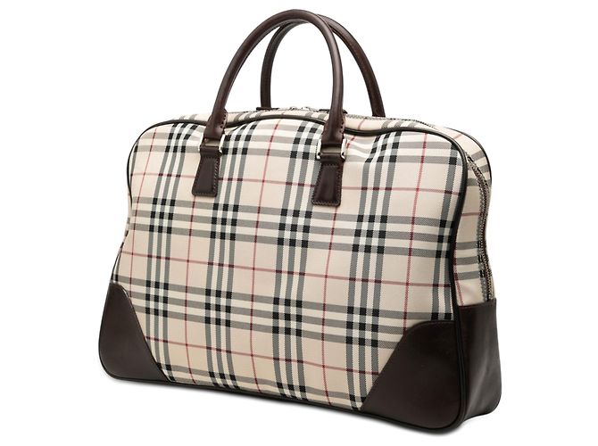 Borsa da viaggio in tela Burberry Beige House Check - vista 2