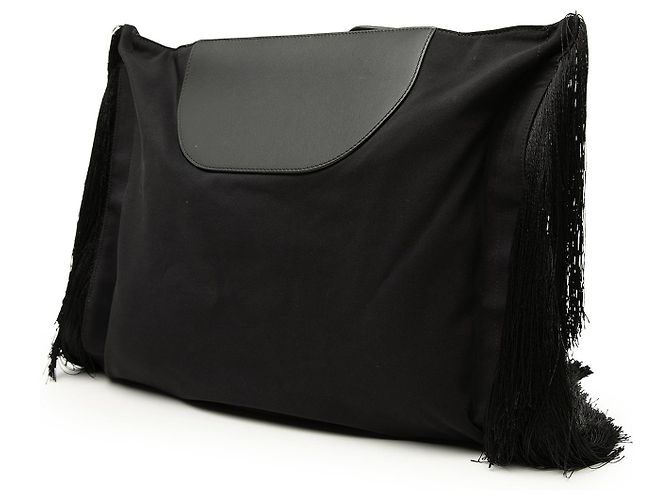 Burberry Olympia Fransen-Clutch aus schwarzem Canvas - Ansicht 2