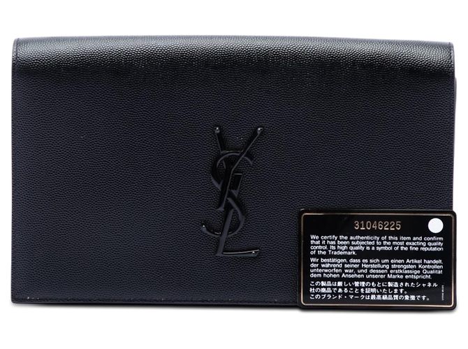 Saint Laurent Kate Clutch Monogram Monochrome in schwarzem Grain de Poudre Leder - Ansicht 7