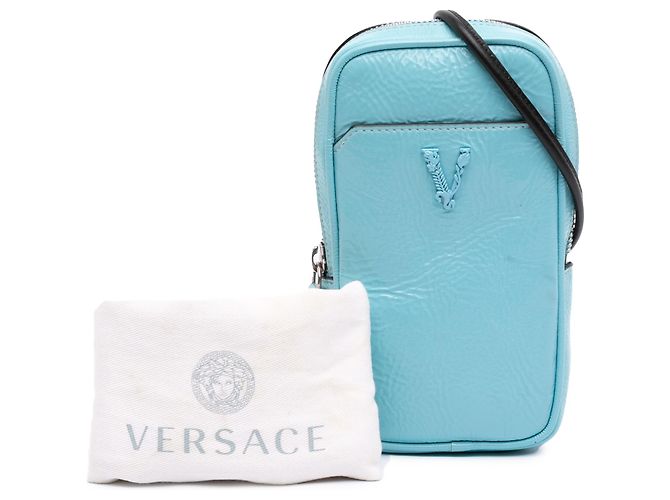 Pochette a tracolla Virtus in pelle texturizzata blu Versace Blu chiaro - vista 7