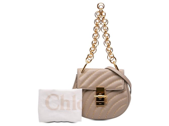 Borsa Drew Bijou in pelle marrone con borchie Chloé Taupe - vista 7
