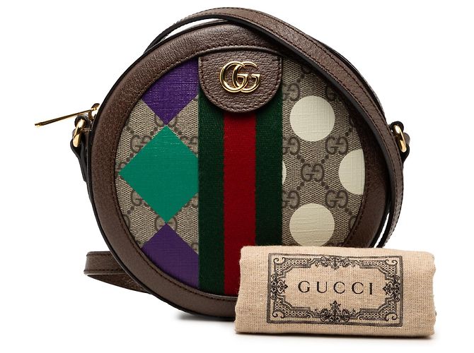 Gucci Beige GG Supreme Web Ophidia Stampa Grafica Borsa a Tracolla Rotonda - vista 8