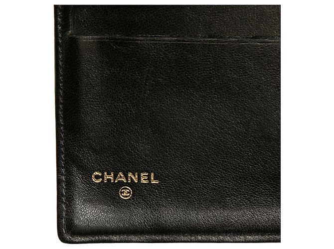 Carteira longa dobrável de pele de cordeiro preta com CC Chanel Preto - vista 6