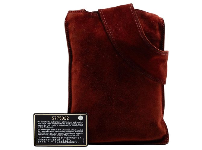 Borsa a tracolla Chanel in scamosciato rosso Bordò - vista 7