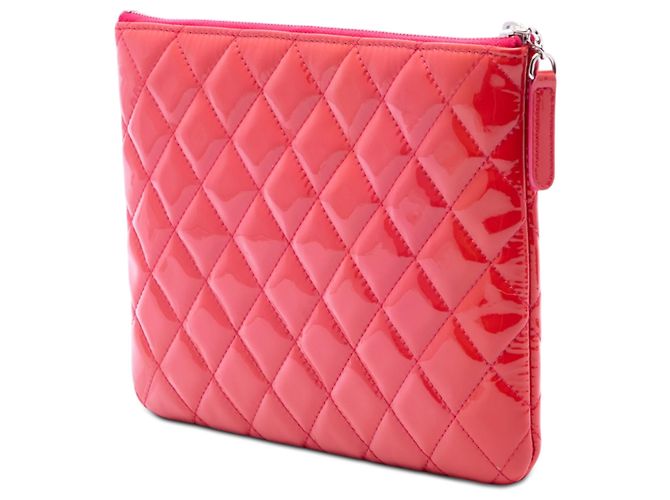 Clutch Chanel Red Small Quilted Patent O Case Rosso - vista 2