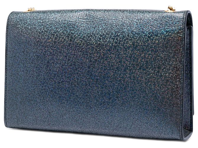 Saint Laurent Borsa a tracolla Kate Monogram in pelle blu glitterata Media Blu navy - vista 2