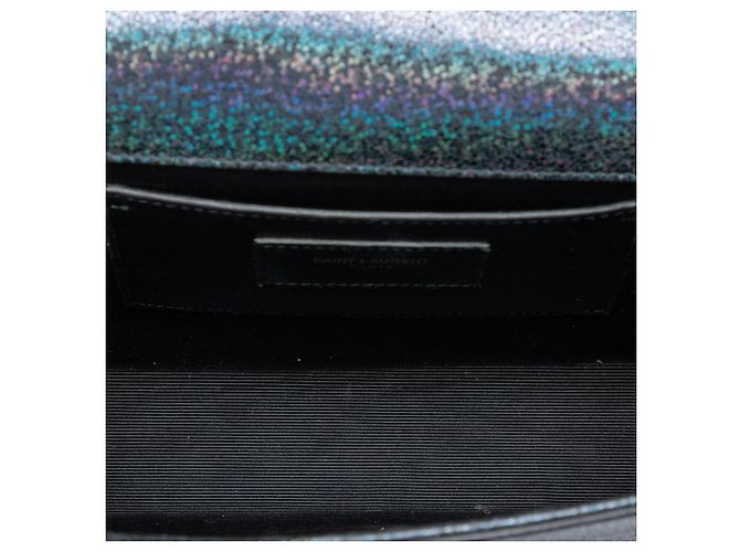 Saint Laurent Borsa a tracolla Kate Monogram in pelle blu glitterata Media Blu navy - vista 4