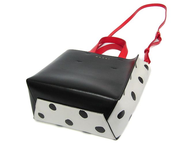Borsa a mano in pelle Marni Museo Mini Nero Bianco Rosso - vista 2