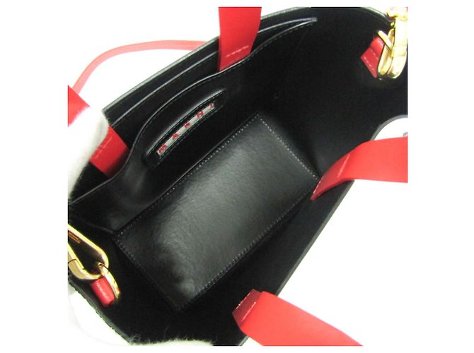 Borsa a mano in pelle Marni Museo Mini Nero Bianco Rosso - vista 3