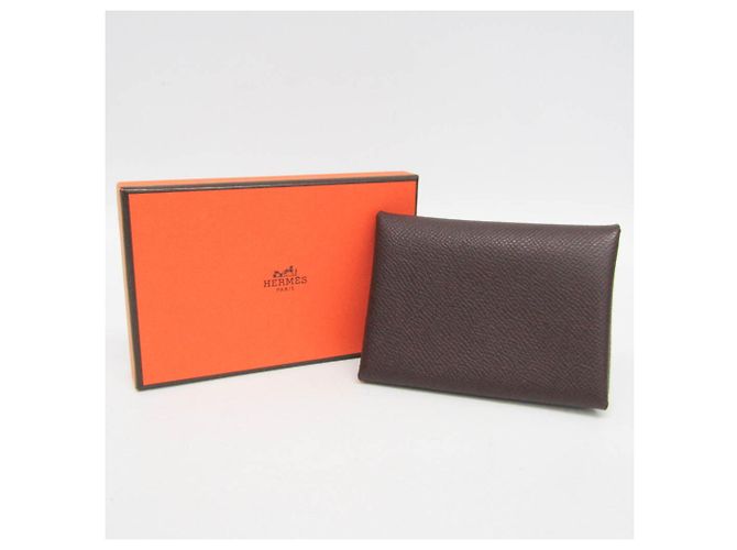 Tarjetero Calvi Duo en cuero Epsom marrón Hermès Castaño - vista 2