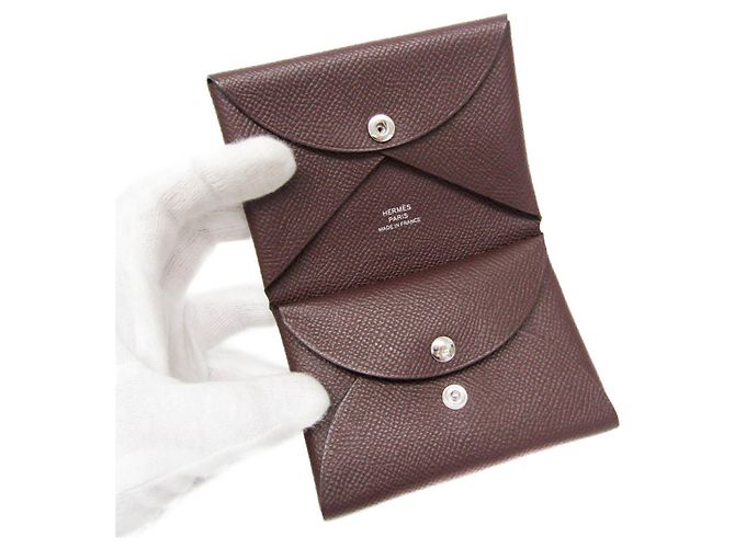 Tarjetero Calvi Duo en cuero Epsom marrón Hermès Castaño - vista 4