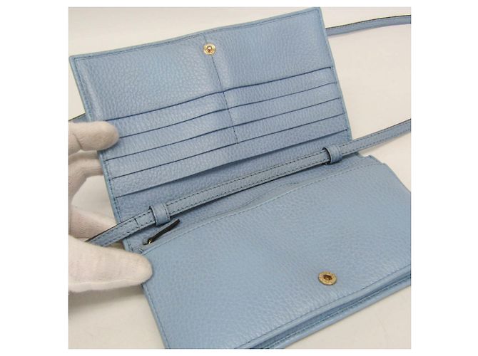 Portafoglio a tracolla con catena in pelle Gucci Swing Blu chiaro - vista 14