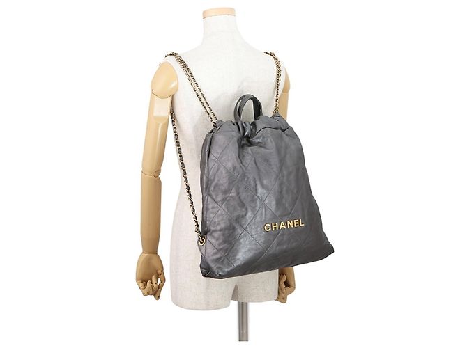 Borsa Chanel in pelle di vitello grigia Marrone - vista 4