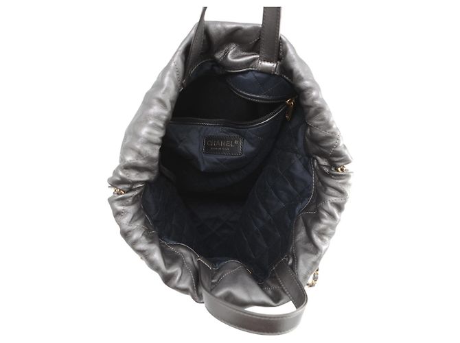 Borsa Chanel in pelle di vitello grigia Marrone - vista 5