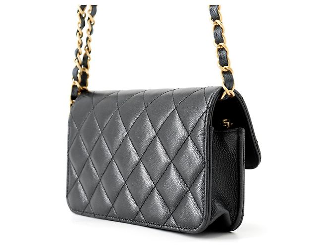 Borsa a tracolla con catena in pelle di vitello granulata gunmetal Chanel Metallico - vista 2