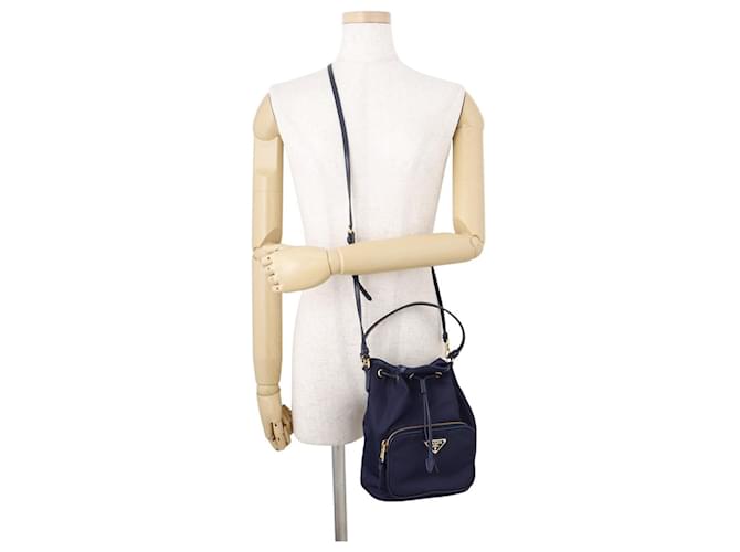 Borsa a mano Prada Duet Nylon e pelle Blu navy - vista 5