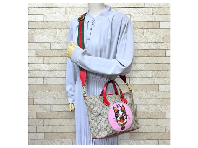 Borsa a Spalla Gucci Bosco Patch GG Supreme Marrone Rosso - vista 2